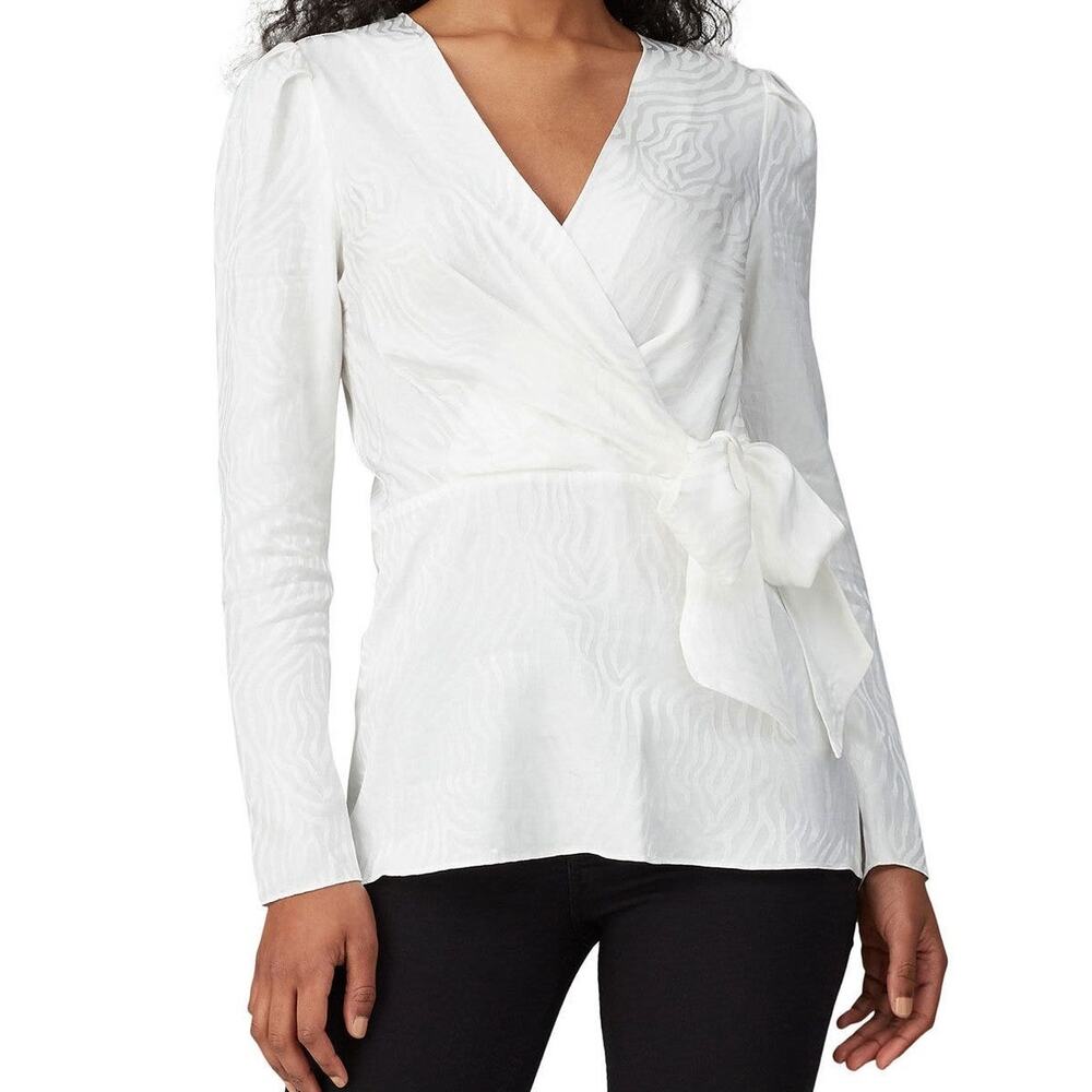Jay Godfrey Hannah Wrap Top Viscose Blouse Long Sleeve Tie Waist Jacquard US 6